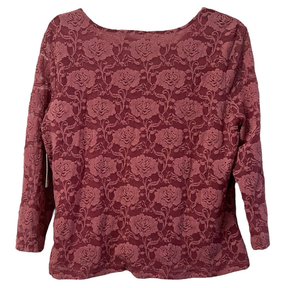Kate Hill NWT Women’s Rose Lace Overlay 3/4 Sleeve Blouse  Sz‎ L - Picture 2 of 7